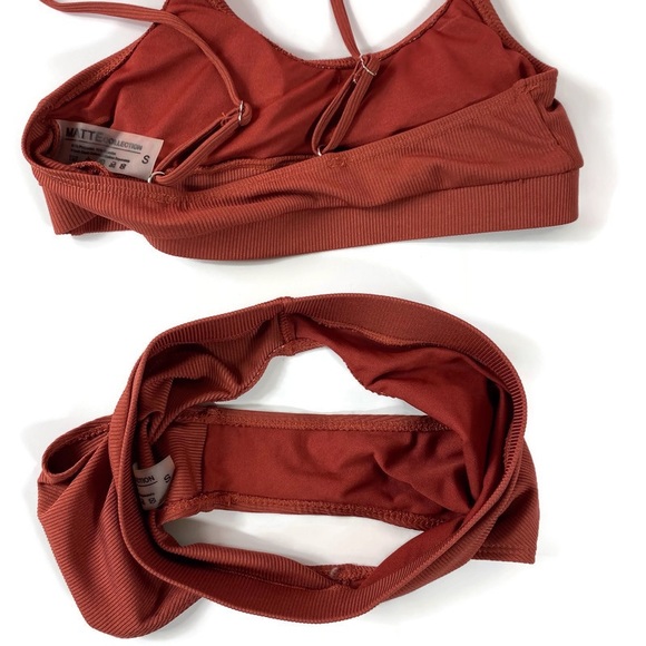 Matte Collection Swimwear Orion Burgundy/Brown Ribbed 2 Piece Set - Picture 9 of 12